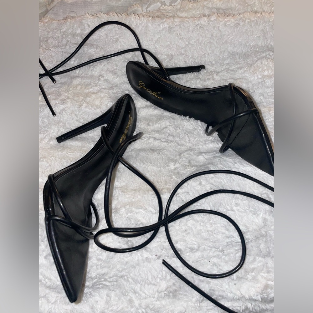 Lace up black pointy toe heels - worn ONCE